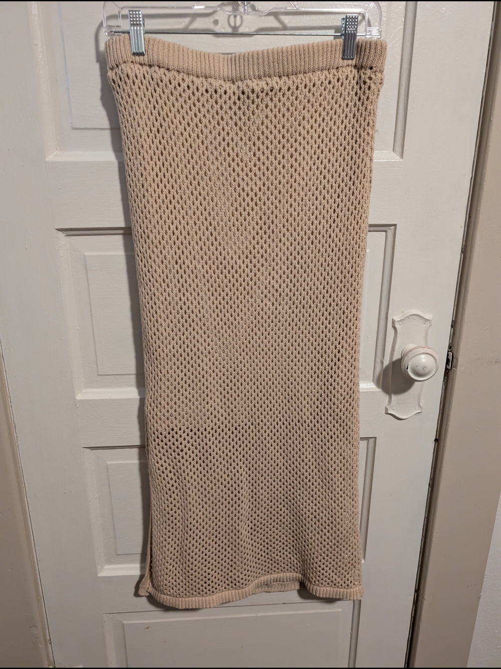 Cottagecore Versatile Neutral Beige Knit Maxi Skirt Freshman 1996 Medium